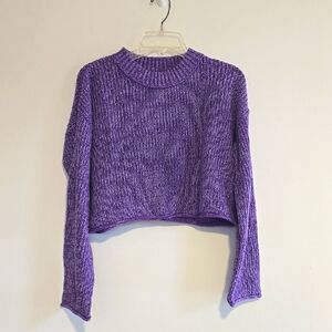 Wild Fable Purple Cropped Crew Neck Sweater with Long Sleeves